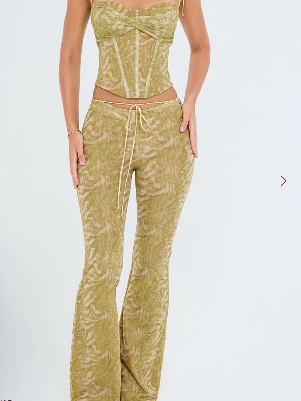 House of CB Olive Green Tie-Waist Flare Pants